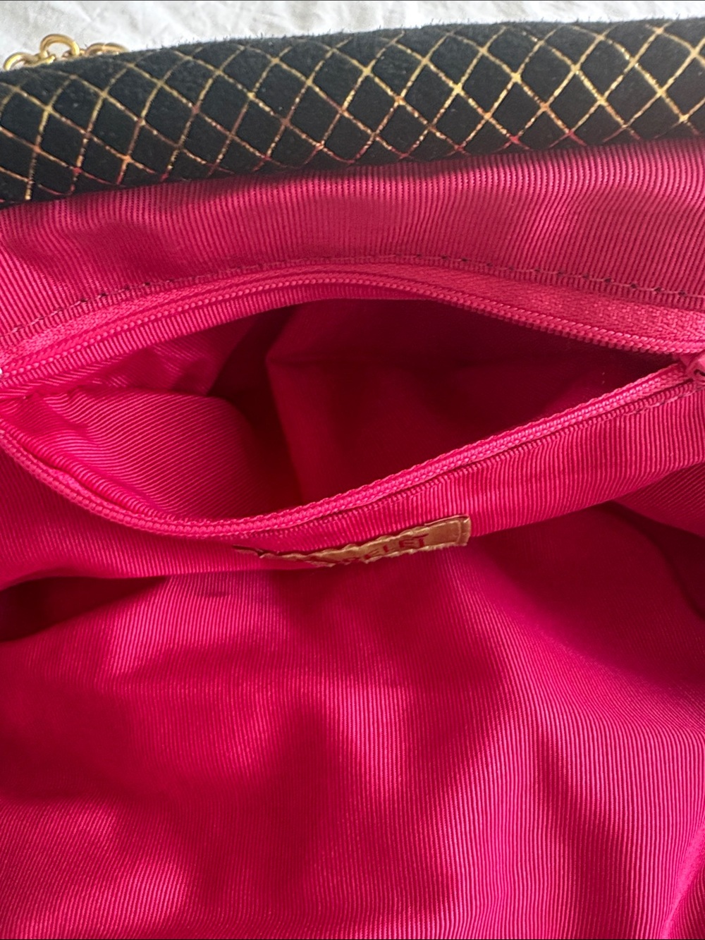 NWOT Vintage Lorelei Gold Geometric Lattice Clutch Hot Pink Lining - Picture 8 of 9